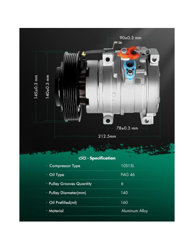 Compresor de A/C SCITOO para Toyota Corolla y Matrix 1.8L