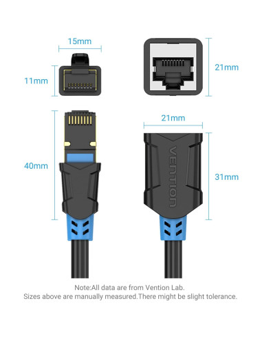 Cable de Extensión Ethernet VENTION Cat6 0.49m RJ45 Macho a Hembra