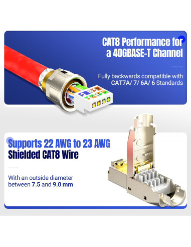 Conector RJ45 Cat8 AMPCOM STP sin herramientas - Paquete de 12