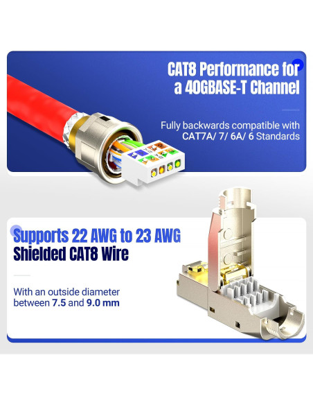 Conector RJ45 Cat8 AMPCOM STP sin herramientas - Paquete de 12