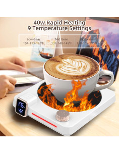 Calentador de Tazas Yououii 40W con Doble Pantalla Digital Blanco 2