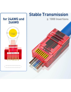 Conectores RJ45 Passthrough Cat6 ZOERAX 100-Pack con Botas 2