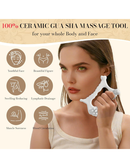 Herramienta Facial Gua Sha Cerámica 9 en 1 Worive - Masaje y Cuidado de la Piel