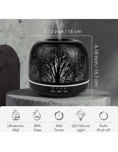Difusor de Aceite Esencial ARVIDSSON 500ml Negro Ultrasónico 2