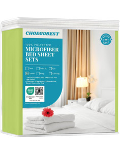 Juego de Sábanas Microfibra Lujo CHOEGOBEST Verde Lima 4 Piezas Cama Queen 2