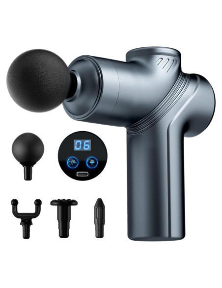 Pistola de Masaje LEK-518X-8 Portátil con 4 Cabezas Intercambiables