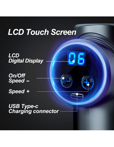 Pistola de Masaje LEK-518X-8 Portátil con 4 Cabezas Intercambiables