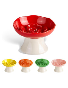 Cuenco de Cerámica Elevado para Gatos y Perros Pequeños - Rojo Rubí