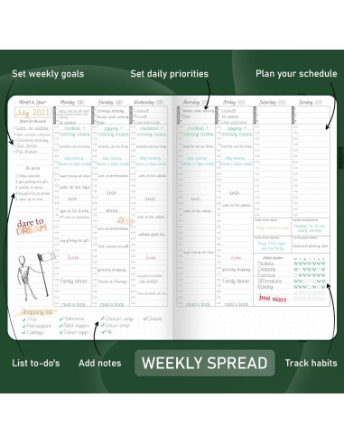 Planificador Semanal GoGirl A5 Verde Bosque - Organizador Diario