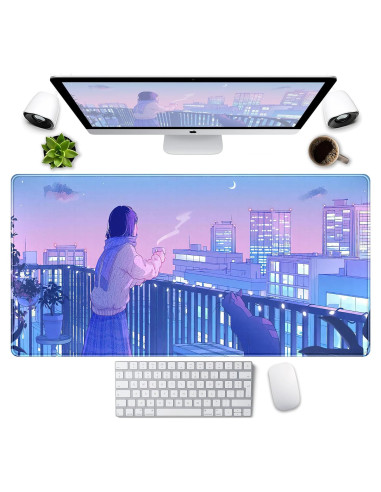 Alfombrilla de escritorio Kawaii LuckyCow morada 800x400mm gaming