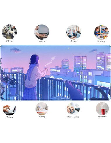 Alfombrilla de escritorio Kawaii LuckyCow morada 800x400mm gaming