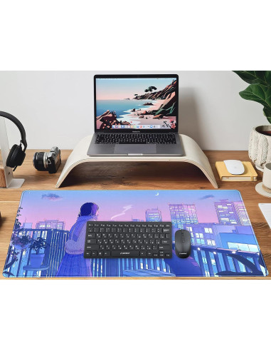 Alfombrilla de escritorio Kawaii LuckyCow morada 800x400mm gaming