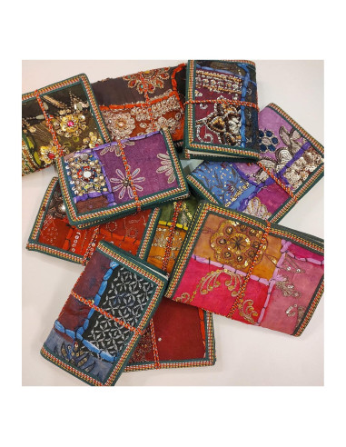 Diario Refillable Hecho a Mano de Tela Sari 10x15 cm