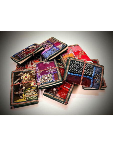Diario Refillable Hecho a Mano de Tela Sari 10x15 cm