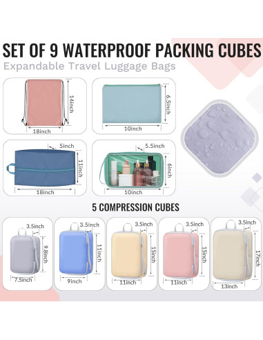 9 Piezas Cubos de Compresión Clysee para Viaje Multicolor