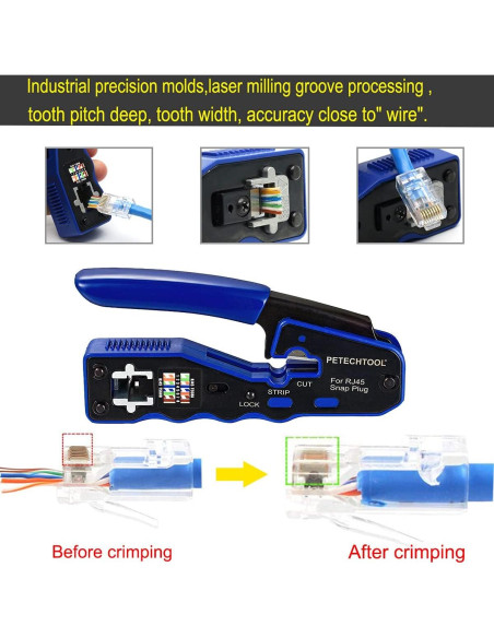 Kit de Crimpado RJ45 PETECHTOOL con Pelacables y 10 Conectores