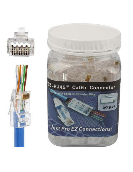 Conectores RJ45 Cat6A 50 Unidades 23AWG Passthrough PETECHTOOL