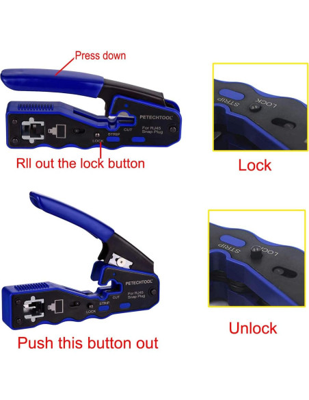 Kit de Crimpado RJ45 PETECHTOOL con Pelacables y 10 Conectores