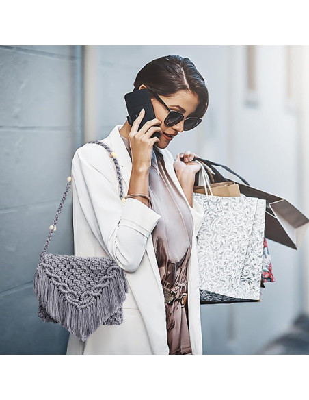 Kit de Bolsa de Macramé DIY INFUNLY para Adultos - Boho con Borlas