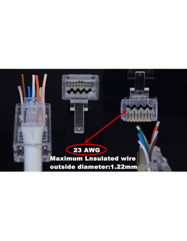 Conectores RJ45 Cat6A 50 Unidades 23AWG Passthrough PETECHTOOL