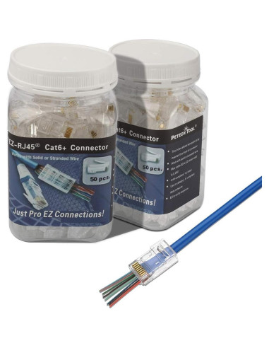 Conectores RJ45 Cat6A 50 Unidades 23AWG Passthrough PETECHTOOL