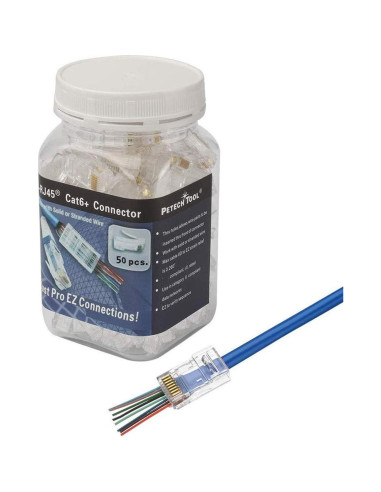 Conectores RJ45 Cat6A 50 Unidades 23AWG Passthrough PETECHTOOL
