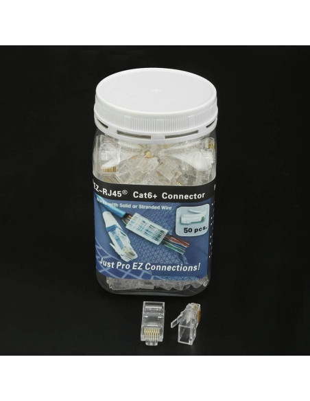 Conectores RJ45 Cat6A 50 Unidades 23AWG Passthrough PETECHTOOL