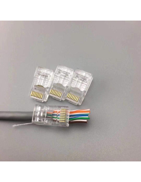 Conectores RJ45 Cat6A 50 Unidades 23AWG Passthrough PETECHTOOL