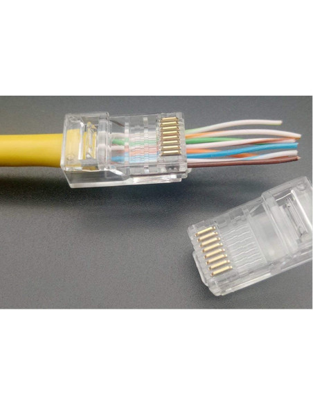 Conectores RJ45 Cat6A 50 Unidades 23AWG Passthrough PETECHTOOL