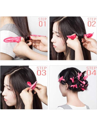 40 Rulos de Pelo Suaves Dababell Rosa para Dormir Sin Calor