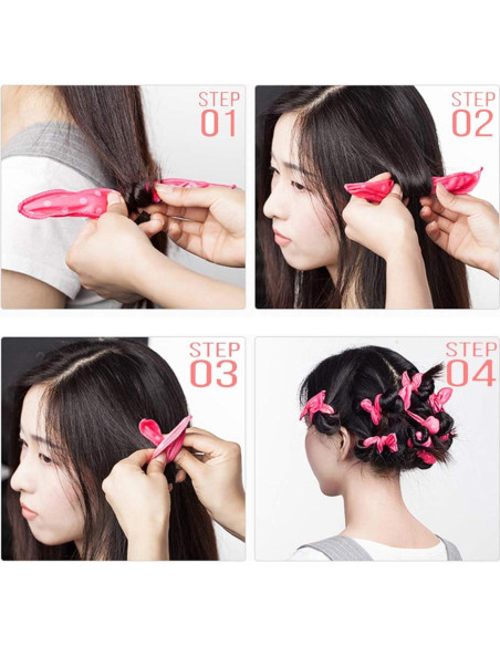 40 Rulos de Pelo Suaves Dababell Rosa para Dormir Sin Calor