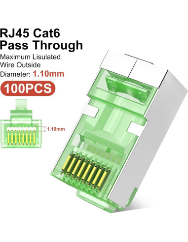 Conectores RJ45 Passthrough Cat 6 Blindados Solsop 100 Unidades