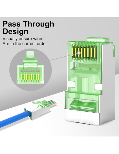 Conectores RJ45 Passthrough Cat 6 Blindados Solsop 100 Unidades
