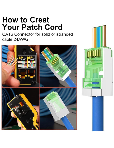 Conectores RJ45 Passthrough Cat 6 Blindados Solsop 100 Unidades