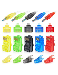Conectores RJ45 Cat6 de Paso con Botas de Alivio - 50 Piezas