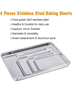 Juego de 4 bandejas para hornear TeamFar de acero inoxidable 2