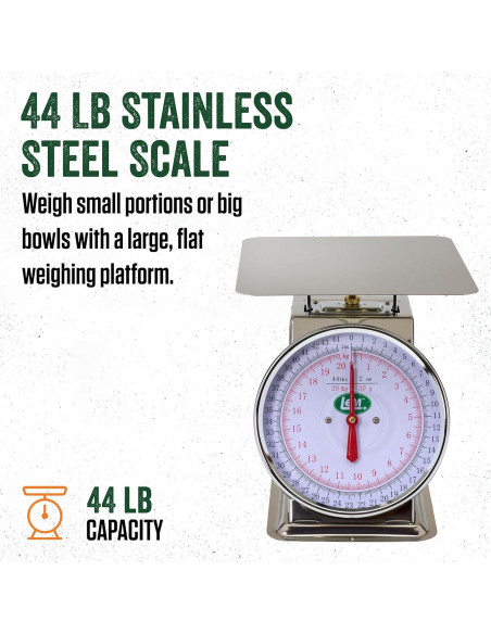 Escala de Acero Inoxidable LEM 20 kg, Dial 20 cm, 24x24 cm