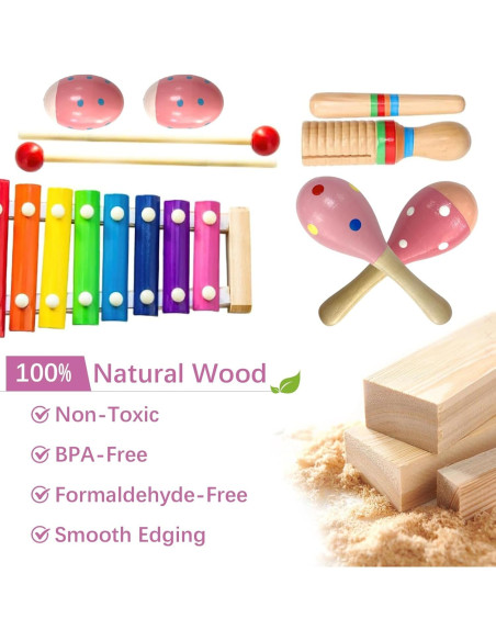 Set de Instrumentos Musicales de Madera CREPRO para Niños 3+ Set de Instrumentos Musicales de Madera CREPRO para Niños 3+