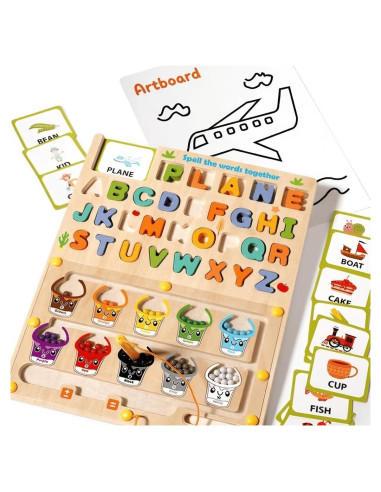 Tablero Educativo de Madera 2 en 1 - Laberinto Magnético y Dibujo