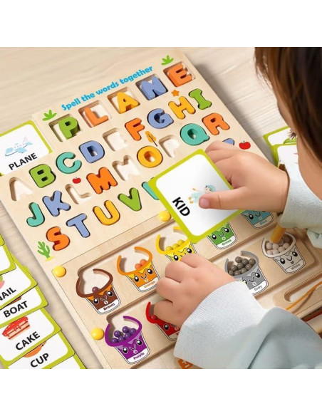 Tablero Educativo de Madera 2 en 1 - Laberinto Magnético y Dibujo