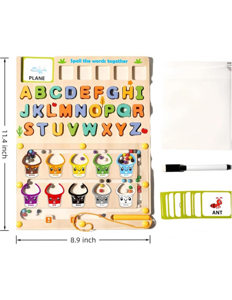 Tablero Educativo de Madera 2 en 1 - Laberinto Magnético y Dibujo