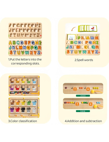 Tablero Educativo de Madera 2 en 1 - Laberinto Magnético y Dibujo