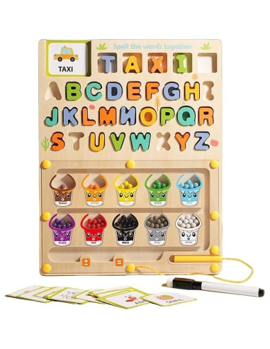 Tablero Educativo de Madera 2 en 1 - Laberinto Magnético y Dibujo