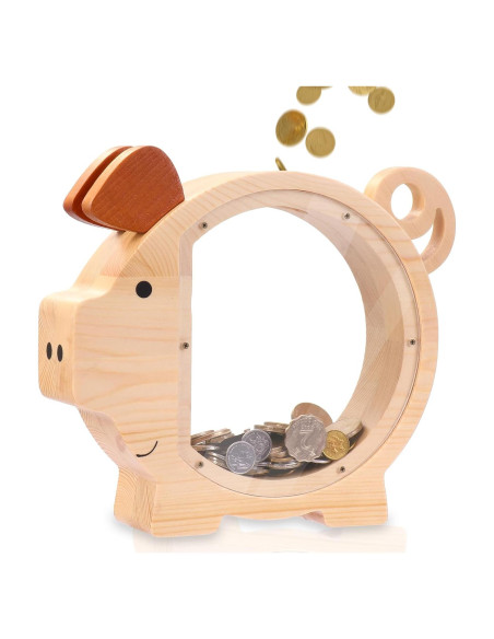 Hucha Infantil QLoztyse de Madera y Acrílico 25x22x6 cm