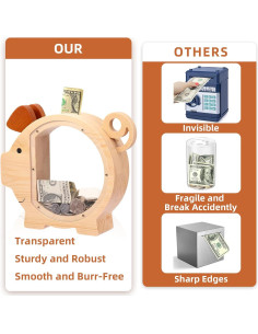 Hucha Infantil QLoztyse de Madera y Acrílico 25x22x6 cm 2