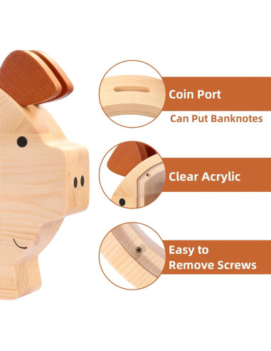 Hucha Infantil QLoztyse de Madera y Acrílico 25x22x6 cm