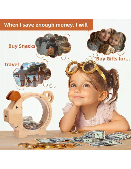 Hucha Infantil QLoztyse de Madera y Acrílico 25x22x6 cm