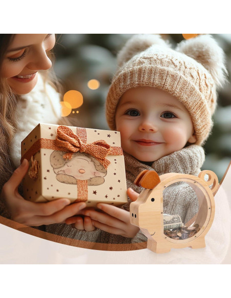 Hucha Infantil QLoztyse de Madera y Acrílico 25x22x6 cm