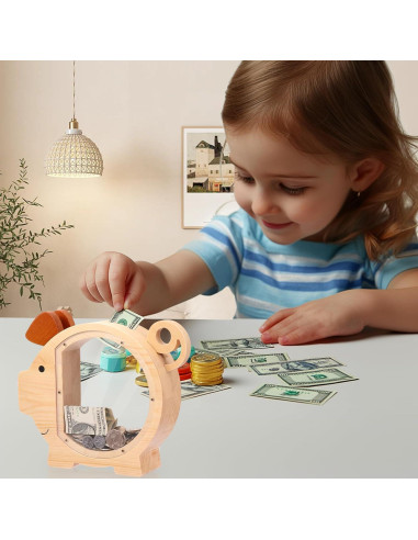 Hucha Infantil QLoztyse de Madera y Acrílico 25x22x6 cm