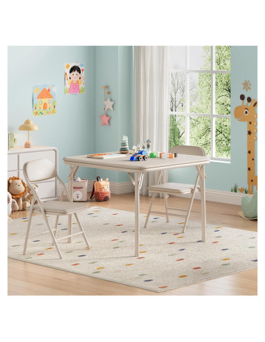 Juego de Mesa y Sillas Plegables GarveeHome 3 Piezas Beige
